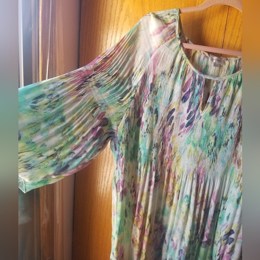 Colorful Floral Blouse with Flowing Sleeves